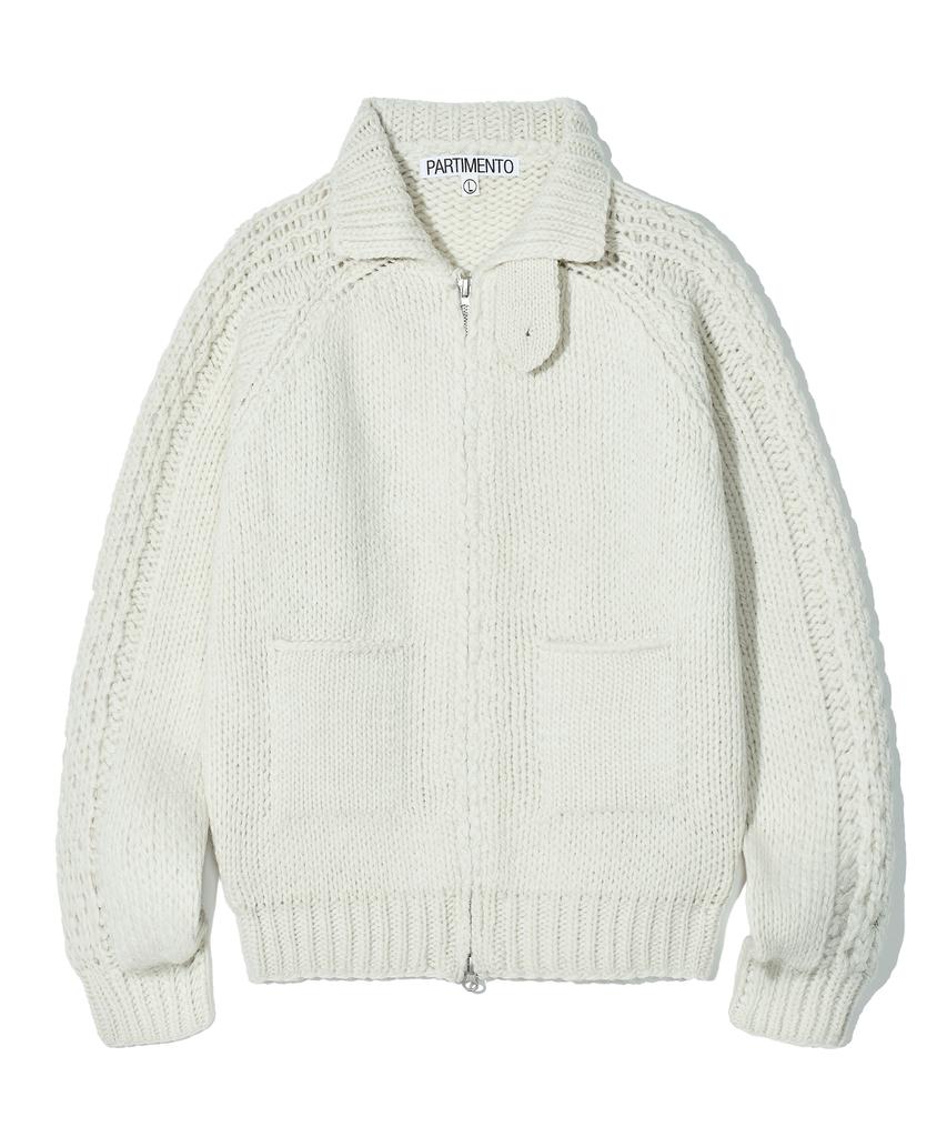 Partimento 100% Wool Knit Zip-Up Jacket Ivory