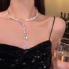 Elegant Zircon Water Drop Tassel Necklace - Double Layer High-End Clavicle Chain with a Unique, Luxurious Design