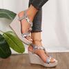 Mode Metall Deko Keilsandalen für Damen Sommer 2024 Geflochtenes Band Plateau Gladiatorsandalen Frau Dicke Sohle Strand Sandalen Mujer