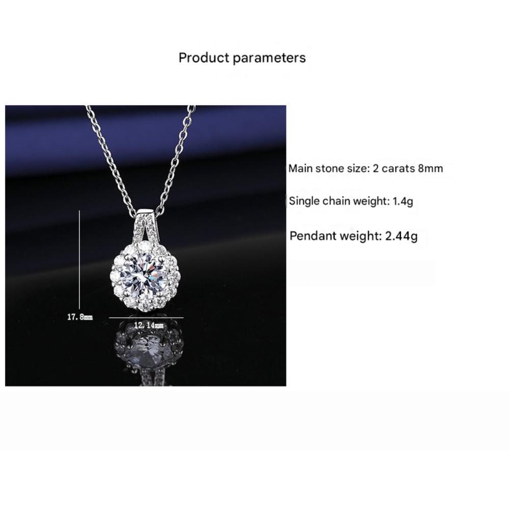 925 Silver Necklace 2 Carat Aaaaa Zircon Fashion Women Elegant Round Pendant Necklace Birthday Jewelry Gift