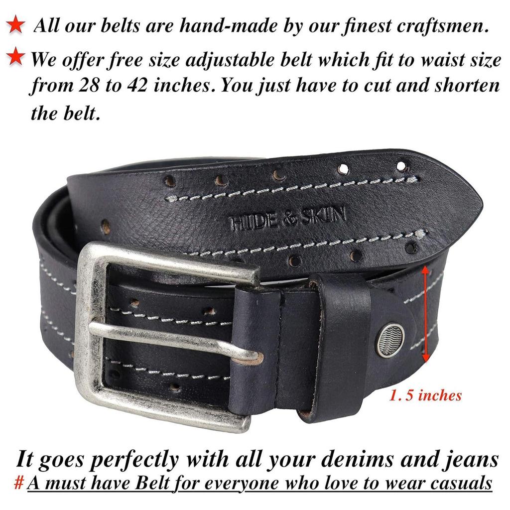 Full Grain Genuine Leather Belt for Men | Belt for men leather | Casual Belt | Jeans Belt |Adjustable Free size fits 28-40 inches | Gift Box included