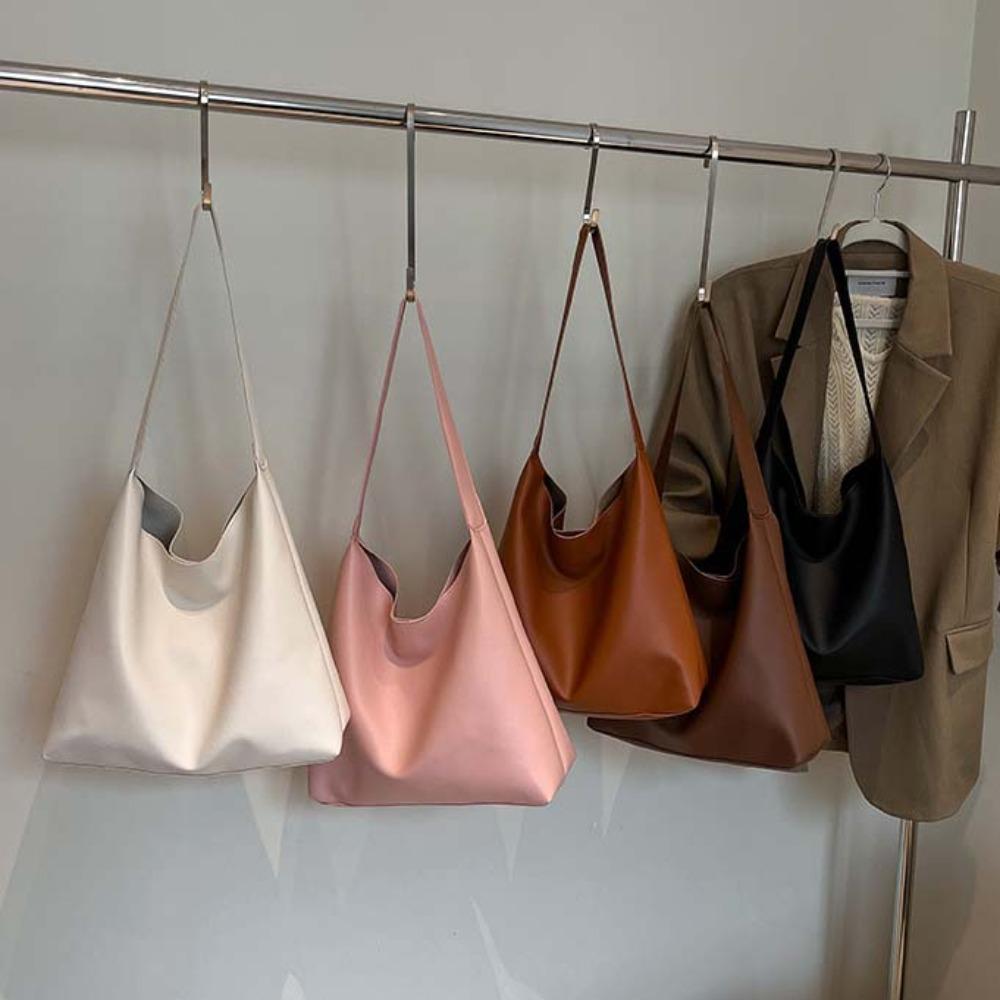 Large Capacity Solid Color Handbag Elegant French Underarm Bag Classic Soft PU Tote Bag  Daily