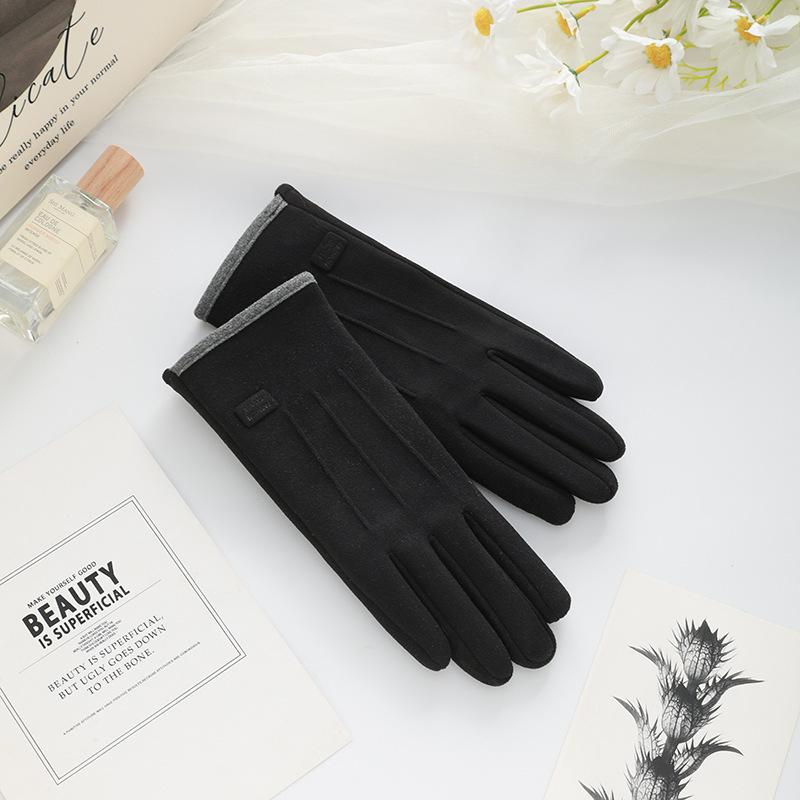 Cycling Gloves, Warm Gloves, Women's Velvet Gloves, Outdoor Cycling Electric Bike Windproof Touch Screen Three-line Small Label Gloves