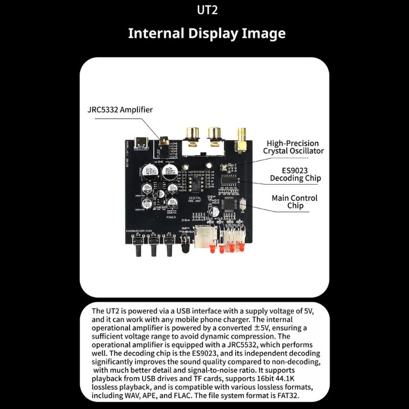 UT2 Hifi Bluetooth-compatible 5.4 Auditory Receiver ES9023 Decoding JRC5532 Amp Premium Sound USB Multi Media Player