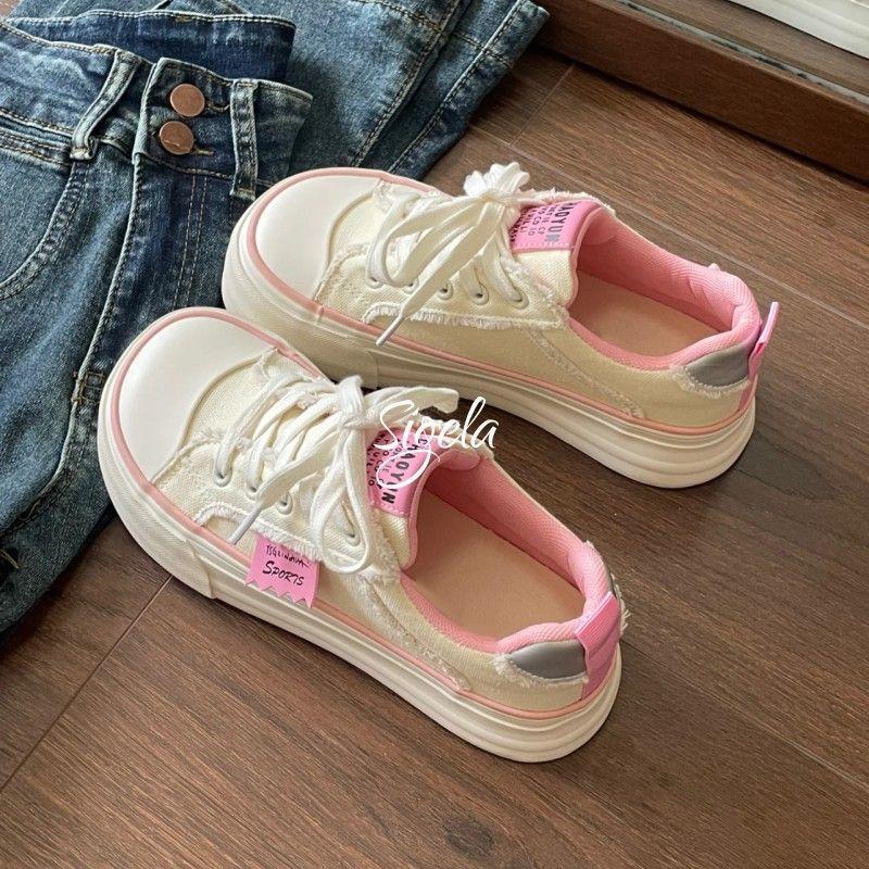 Японские маленькие сердца толстая подошва 22 весна новый нишевый дизайн ins холщовая обувь тренд 35