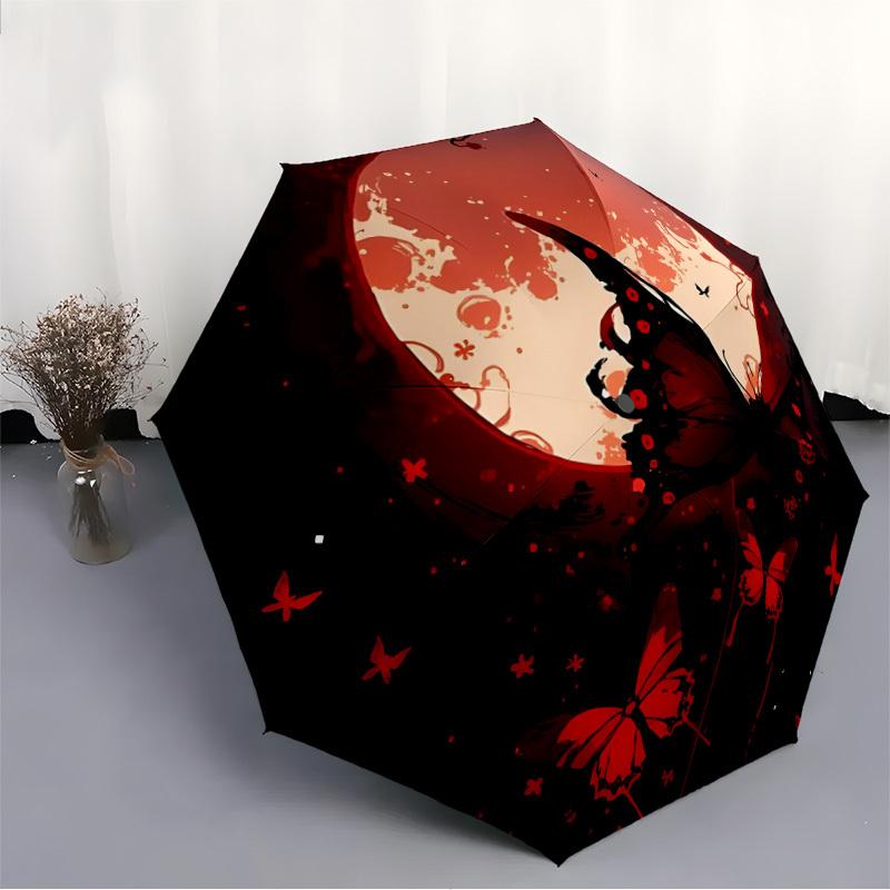 1pc Moonlit Butterflies Automatic Open/Close, Foldable Compact Umbrella with 8-Rib Shaft, Perfect Gift For Men And Women, Casual Style, Vibr