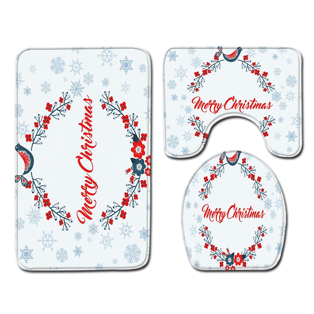 Christmas Bathroom Floor Mat Toilet Three-Piece Set