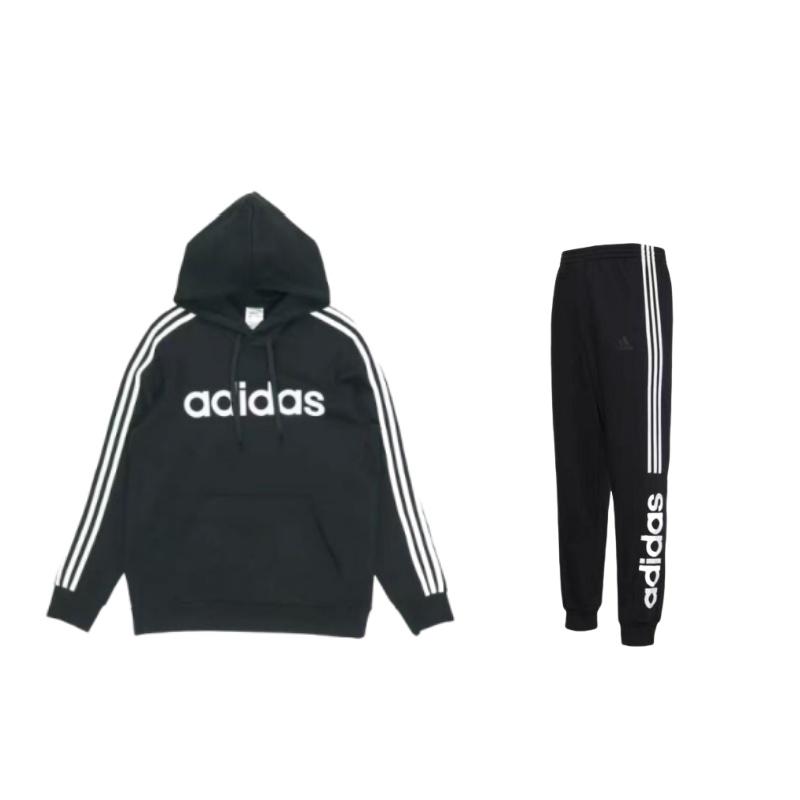 

Adidas Logo Outdoor Casual Hooded Pullover Long Sleeve Sweatshirt Set Men sweatshirt Black DQ3096+-GD5473 M