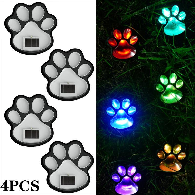 4 Pack Paw Print Solar Lights Solar Lamp in The Shape of Pet's Footprint for Garden Courtyard Terrace Balcony Garden and Lawn