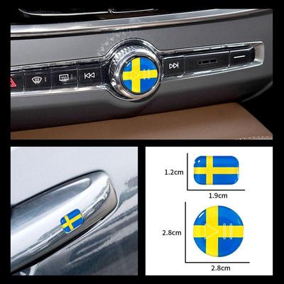 Car Decor 3D Epoxy Silicone Sweden Flag Logo Central Control Multimedia Button Cover Trim Volume Buttons Knob Sticker For S60 S90 XC40 XC60 XC90 V60