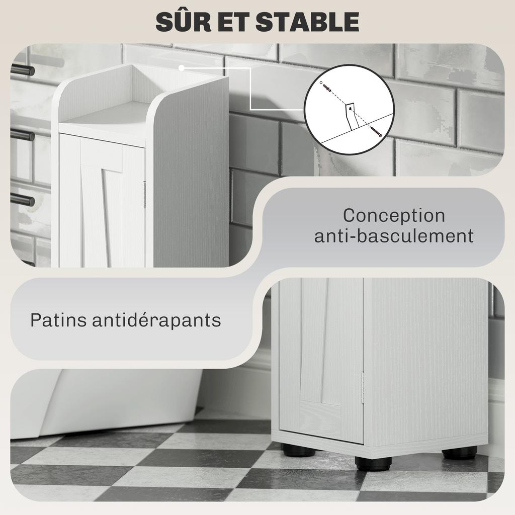 Tall bathroom cabinet, column storage unit, 2 doors, drawer, adjustable shelves, 20x20x185cm, white