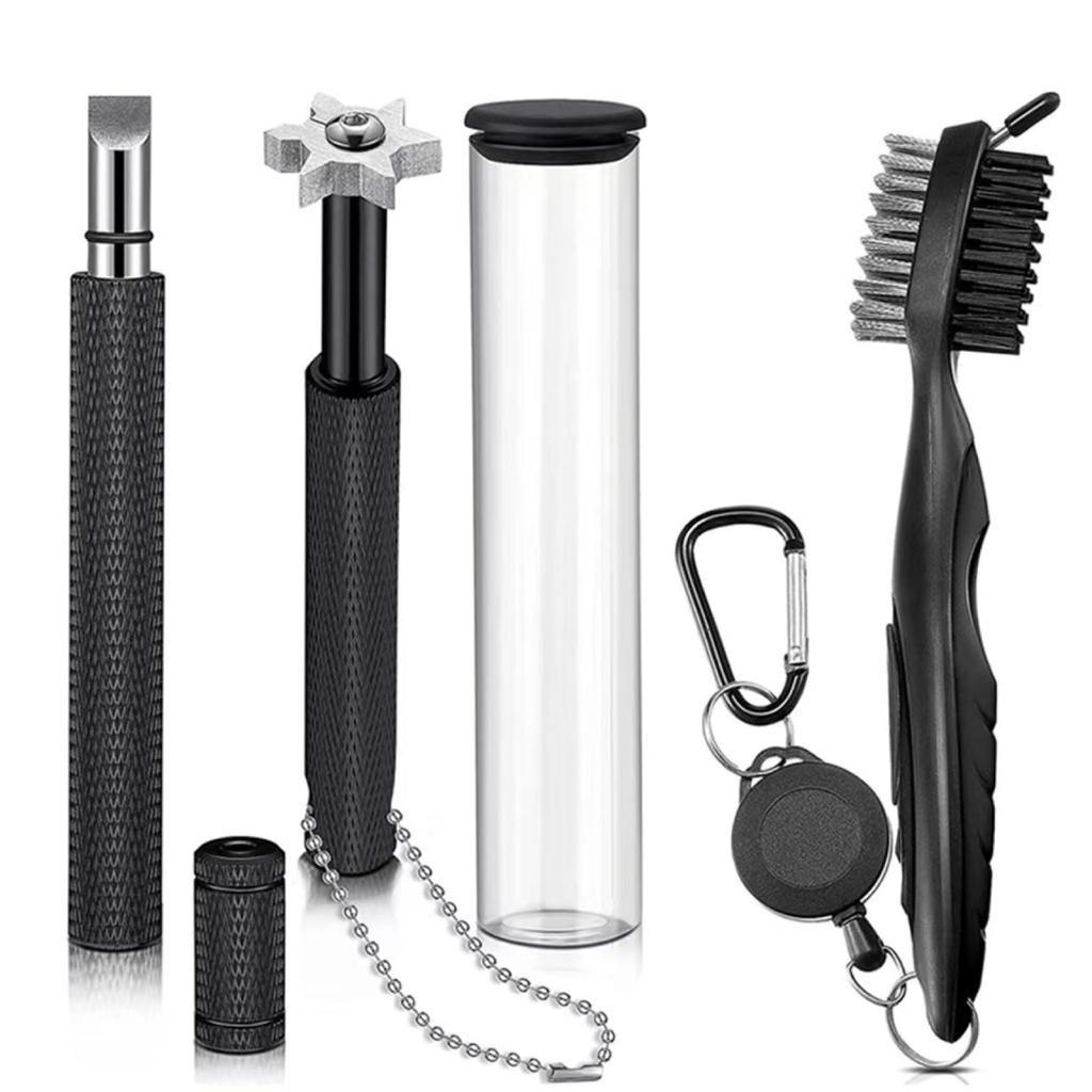 nijimomo Golf Club Cleaning 3-Piece Set Groove Sharpening Cleaning Tool Care Maintenance (Black 3-Piece Set)