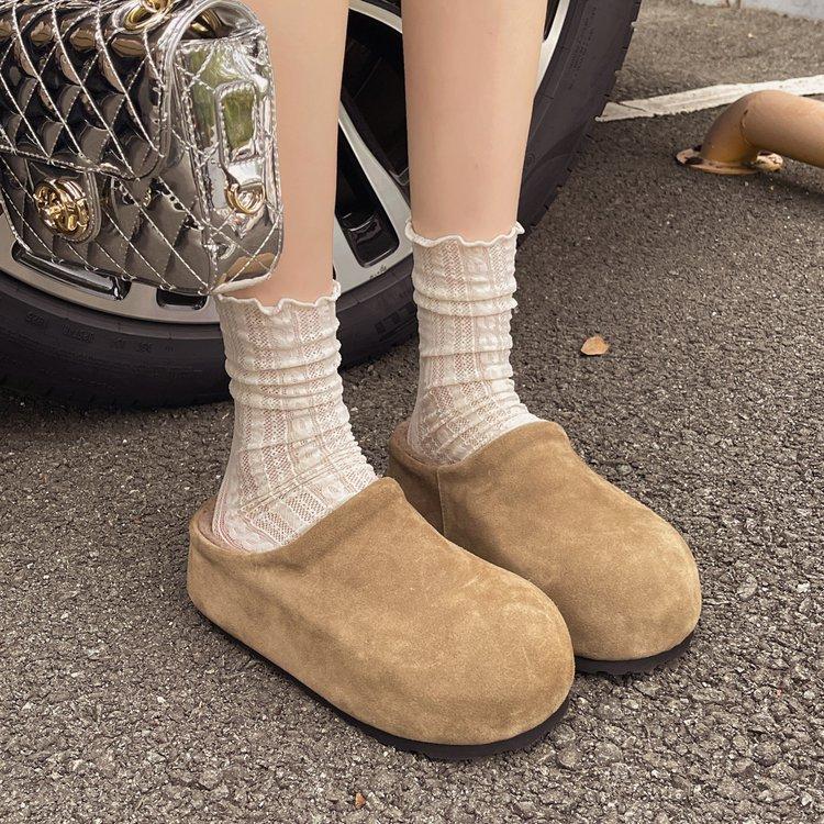 European Matte Thickness Boken Bag Head Slippers Women's 2025 Autumn New Fashion Versatile Lamb Wool Cotton Slippers
