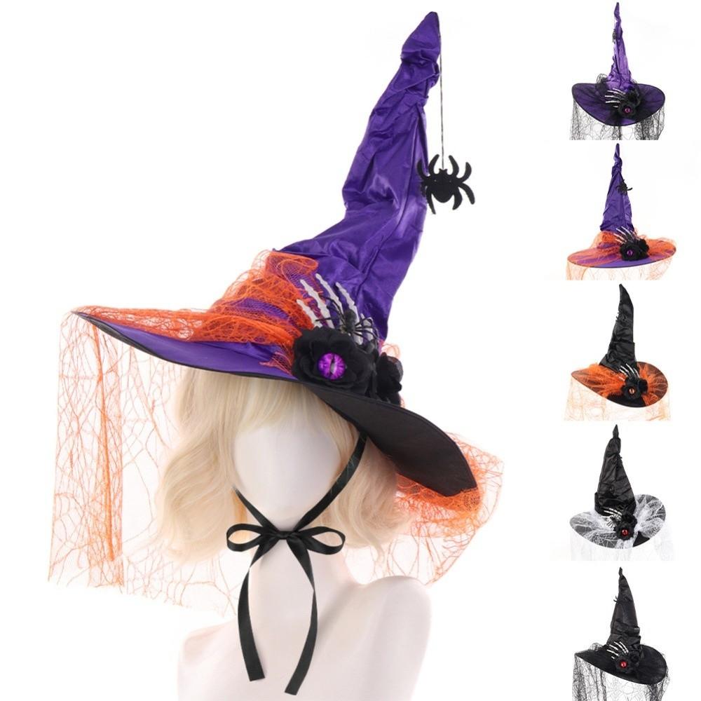 Spider Pendant Halloween Hat Lace Wizard Cap Baroque Witch Hat Parties