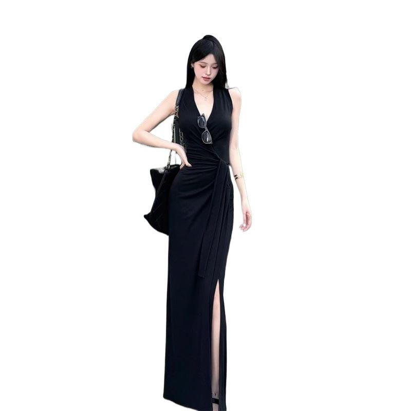 Sexy pure desire Spice girl temperament striped sleeveless dress summer new thin V-neck waist long dress women