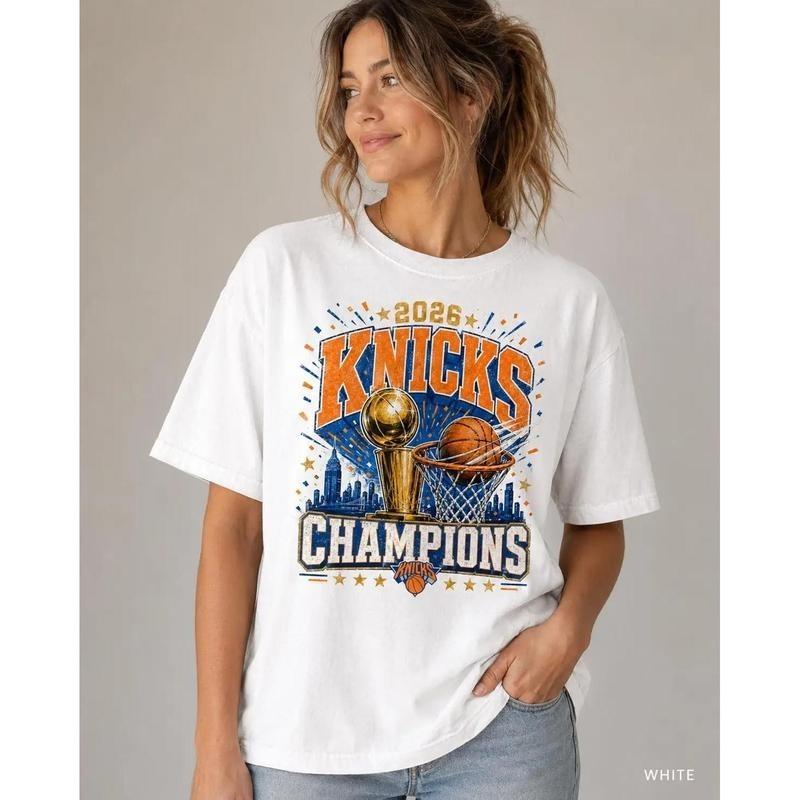 New York 2026 Cotton T-shirt, Knick Champs City Hoops Basketball Tee for Sports S