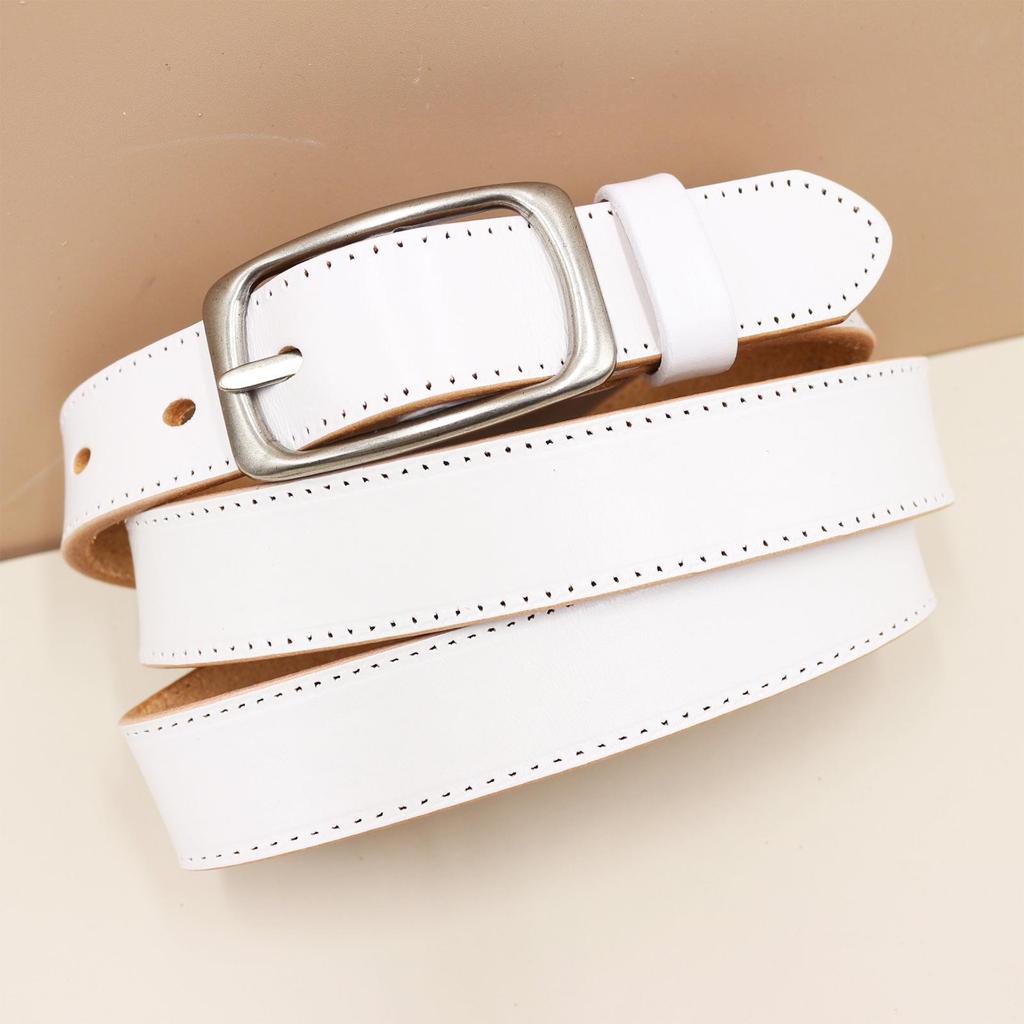 Rare Color Women's Cowhide Buckle Belt - Simple, Versatile, Retro Korean Style for Jeans