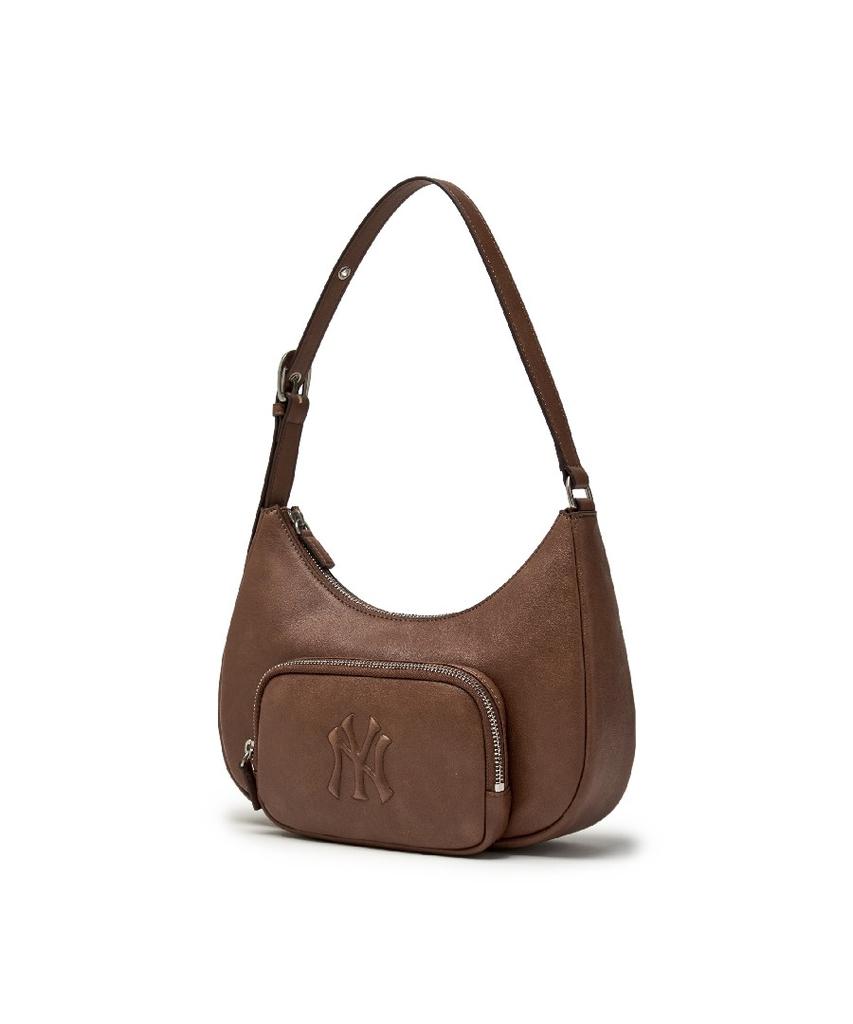 Mlb Basic Vintage Logo Hobo Bag Ny (Brown)