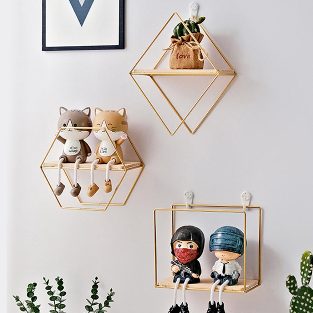 Iron Storage Shelf Geometric Nordic Style Storage Rack Novelty Artistic Storage Holder DIY Wall Mounted Home Decor Storage Shelf