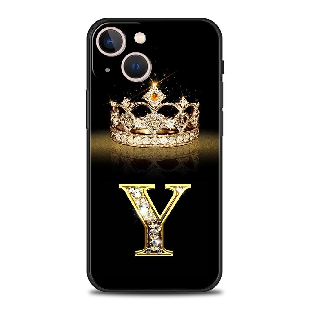 Luxury Phone Case For iPhone 11 12 13 15 16 14 Pro Max X XR XS 7 8 Plus 2020 Soft Cover Funda Fashion Diamond Crown Letter A
