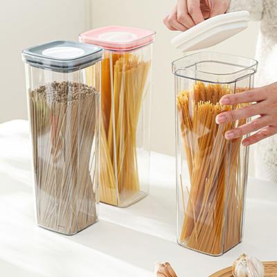 Caja para almacenar fideos con tapa, recipiente hermético transparente para alimentos, tarro para almacenar espaguetis, pasta, granos y aperitivos. Organización de armarios de cocina y despensa.