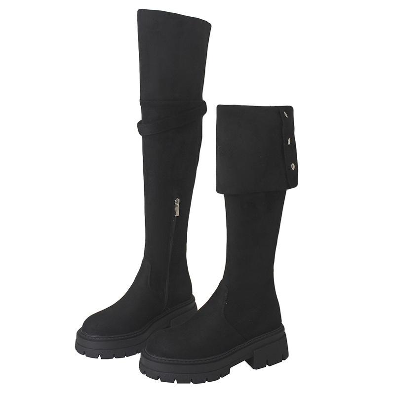 Fashion Women Mid Heels Over The Knee Suede Chelsea Boots New Platform Designer Luxury Shoes Goth Brand Walking Gladiator Mujer Botas