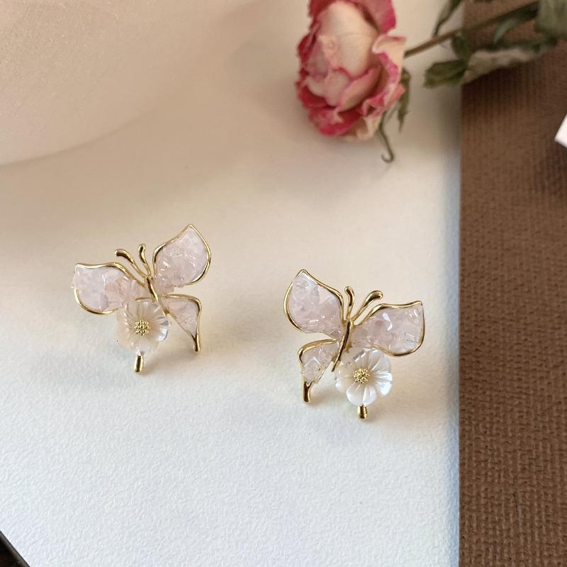 Silver needles small fresh gradual change artificial crystal butterfly stud earrings ear buckle explosion atmosphere flower earrings earrings women