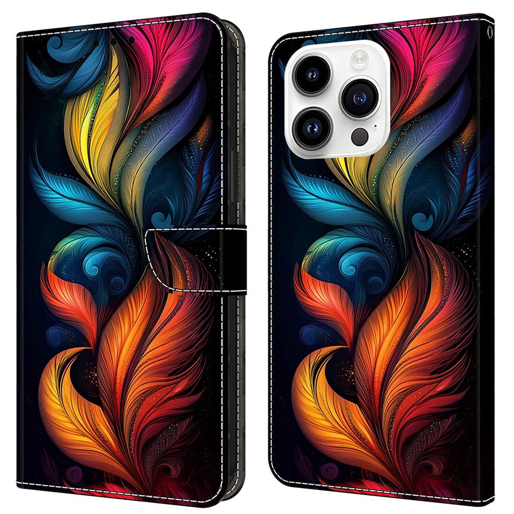 For iPhone 16 Pro Leather Case Pattern Printing Wallet Stand Flip Phone Cover