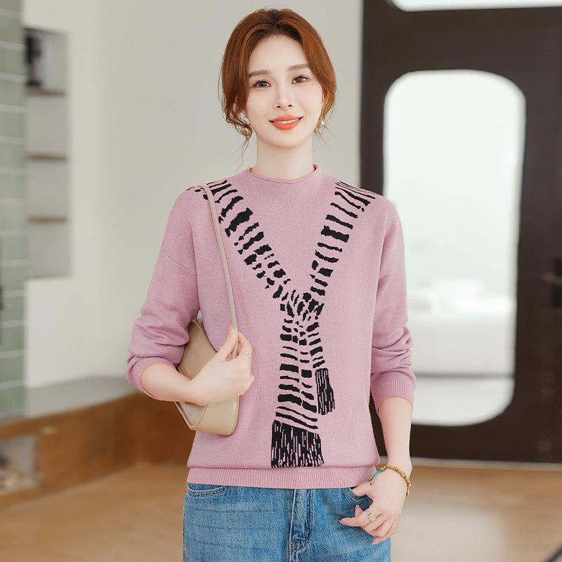 2025 New Autumn Women's High-Neck Knit Sweater for Middle-Aged Fashion