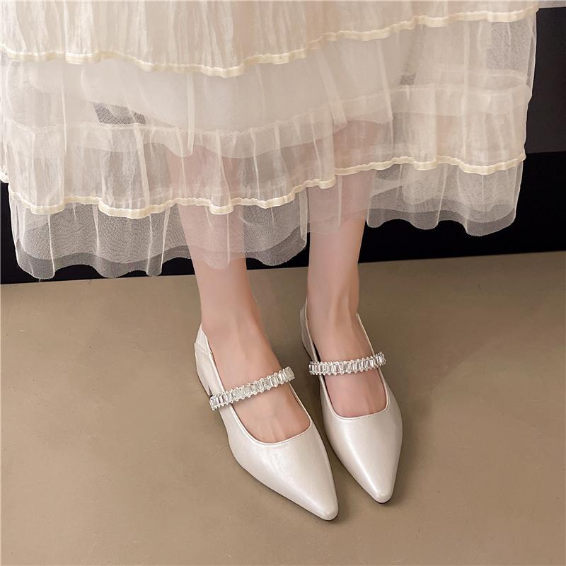 Fashion 2025 New Water Diamond High Heels Mary Jane Women's Single Shoes with Thin Heels and Pointed Shallow Mouth Women's Wedding Shoes