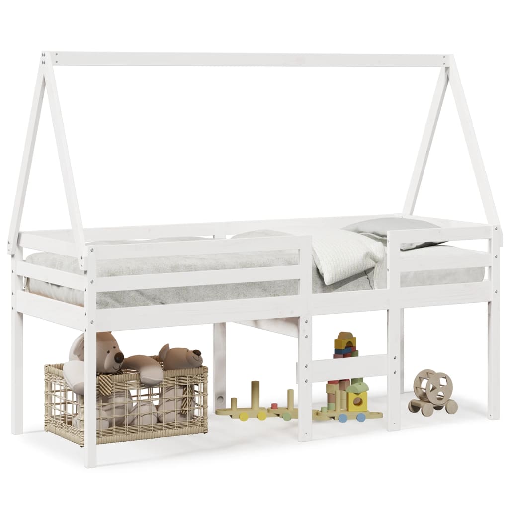 High Bed with Roof White 80 x 200 cm Solid Pine Wood