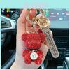 Fashionable Full Diamond Sitting Bear Car Keychain Creative Alphabet Selection Decorative Rhinestone Number Plate Pendant Anti-lost Keychain