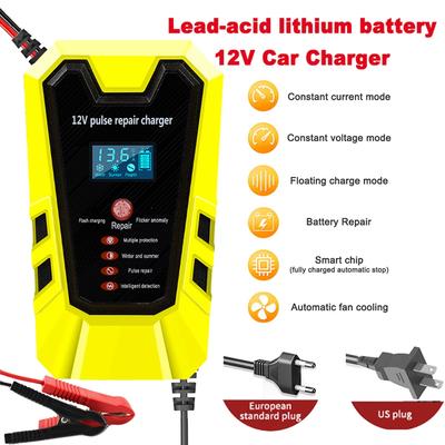 12V Pulse Repair 6A Lead-acid Lithium Car Battery Charger LCD Display Battery Tester Fast Charge For Car/Motorcycle