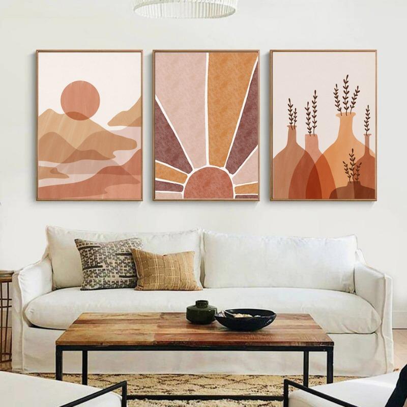 Bohemian Sun Rainbow Vase Leaves Landscape Wall Art Canvas Painting Abstract Posters and Prints Pictures Living Room Home Decor