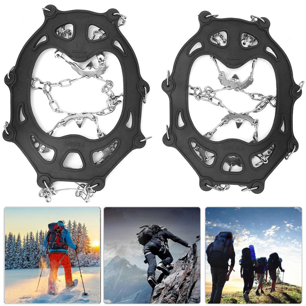 A Pair 19 Teeth Outdoor Climbing Ice Crampons Stainless Steel Welding Anti-Slip Shoe Snow Grips Spikes Cleats(XL 19 Teeth)