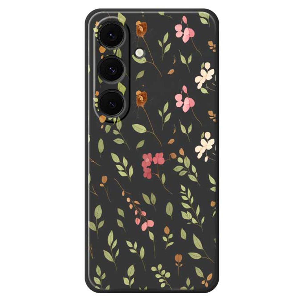 

For Samsung Galaxy S24 FE Case Small Flower Leaves Pattern Printing Straight Edge TPU Phone Back Cover Black
