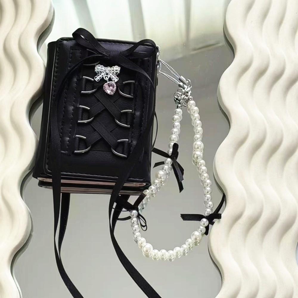 

Heart Crystal Balletcore Three Fold Wallet Korean Style Crossover Strappy Card Bag Outdoor білий