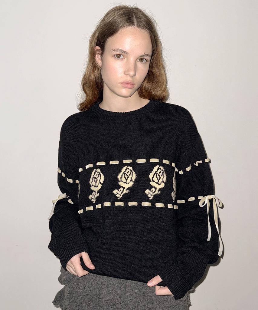 SINOON Sn Rose Velvet Eyelet Knit (Black)