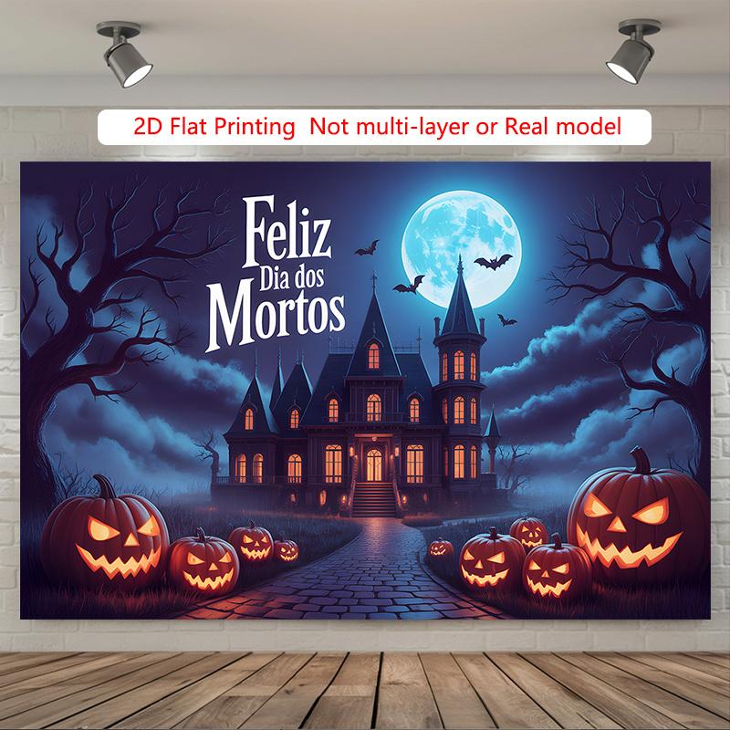 Party Backdrop Halloween Flat Spooky Haunted Mansion Glowing Jack Lanterns Moonlit Photo Booth Decor Party Decor
