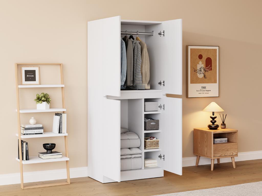 Wardrobe 70 X 40 X 170 Cm, Double-door Design with Small Storage Compartment, White