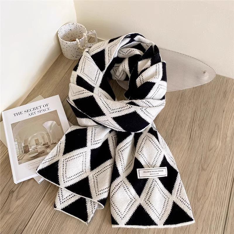 New Knitted Wool Double Sided Scarf for Girls in Autumn and Winter Versatile Scarf  Thick and Warm  Korean Style  Simple and Fashionable