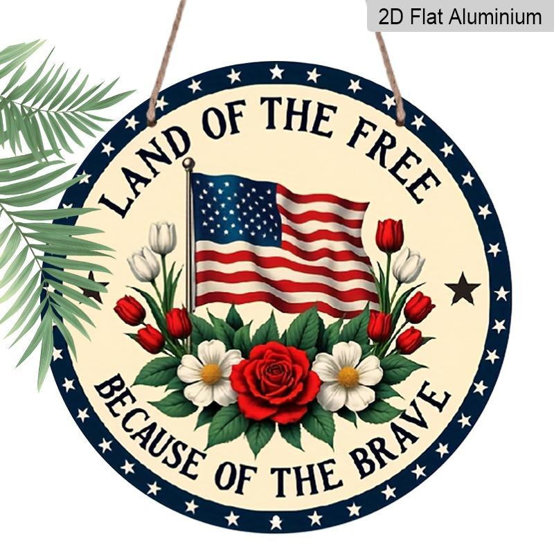 

2D Flat Round Aluminum Wall Decor, Memorial & Independence Day Themed, Indoor Outdoor Hanging Plaque, Home Commemorative Gift 20*20cm