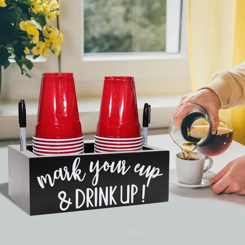Wood Coffee Station Rack for Organizing Cups and Accessories Disposable Cup and Lid Organizer Wooden Storage Box