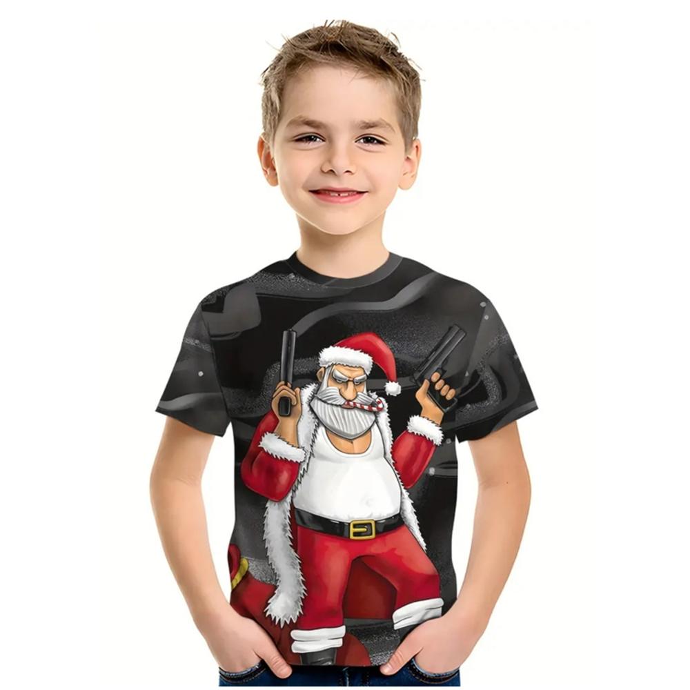 

Веселого Рождества детская футболка для мальчиков и девочек новогодние топы 3D принт Санта-Клаус детская футболка с коротким рукавом детская одежда 120