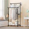 Movable Coat Shelf Organizer Bedroom Double Rod Clothes Rack Rolling Storage Clothes Rack with Wheel Floor Stand Clothing Hanger