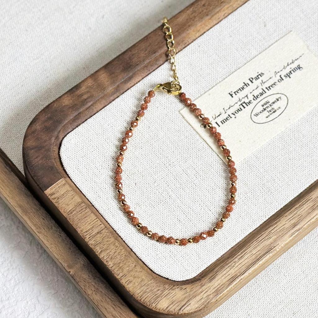 Elegant 3mm Faceted Blue Sandstone Goldstone Pearl Bracelet - Layered High-End Luxury for Women