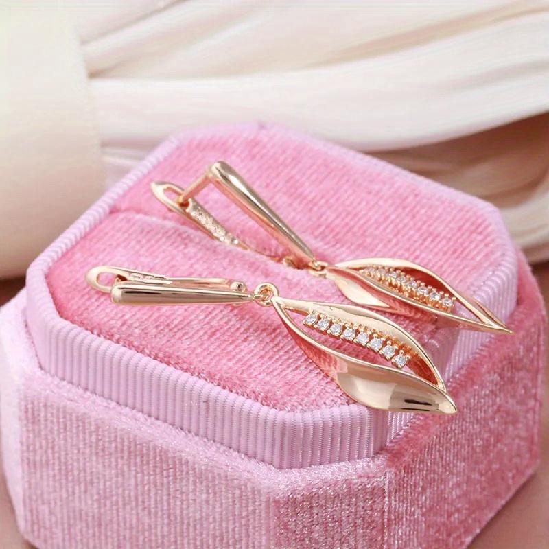 1 Pair Golden Color Long Leaf Drop Earrings for Women Zircon Elegant Wedding Jewelry Trendy Dangle Earrings