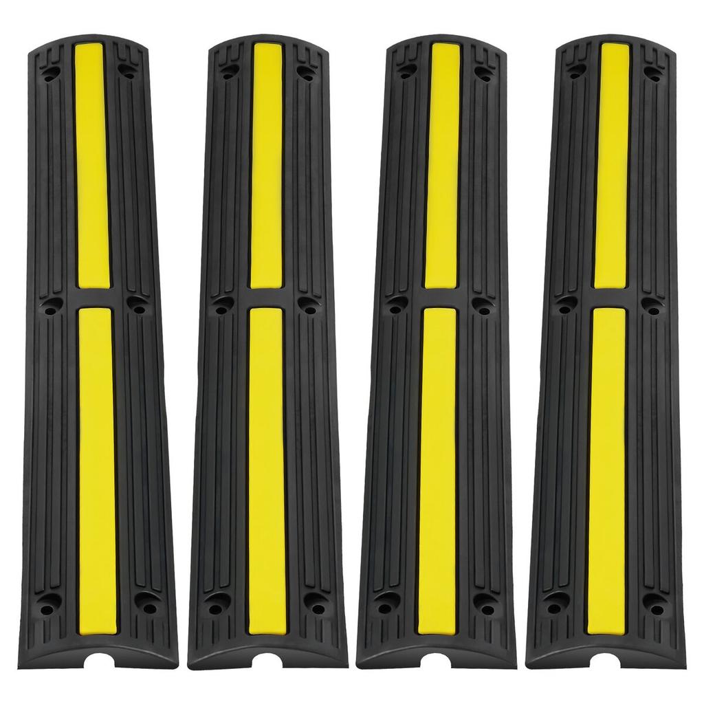 3.28 ft Cable Protector Ramp, 4 Pack of 1 Channel, 18000 lbs/axle Capacity Heavy Duty Rubber Speed Bumps, Floor Cord Cable Protector Wire Cover, for