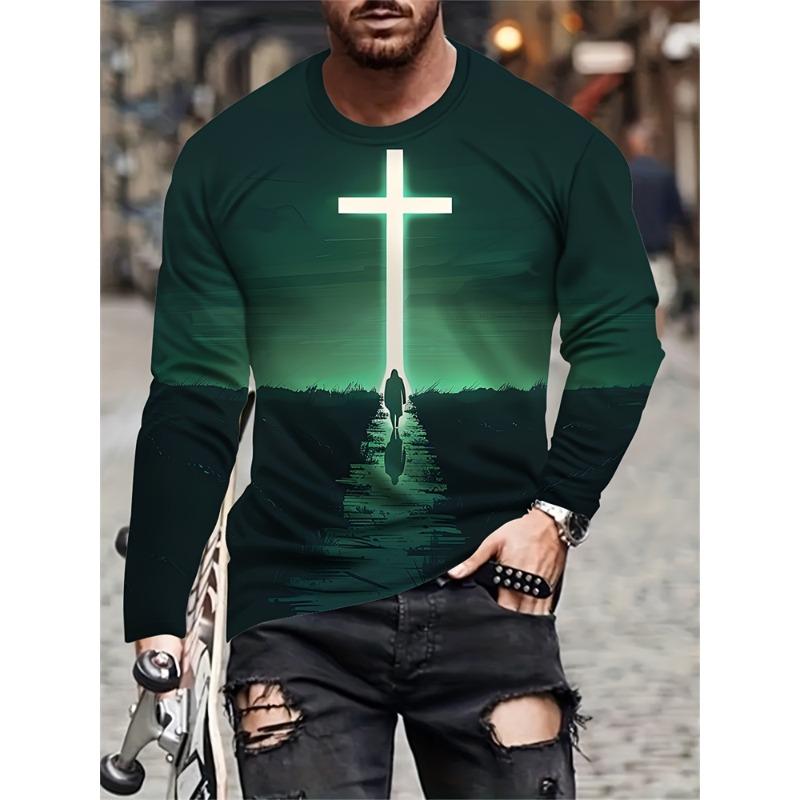 3D Floral Print Men's Long-sleeved Shirt Autumn-winter Casual Men's Warm T-shirt Outdoor Street Men's Fashionable T-shirt