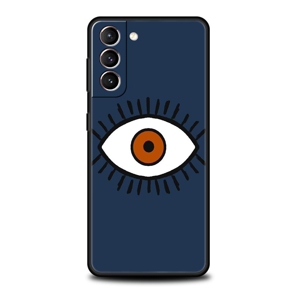 Phone Case For Samsung Galaxy S23 S22 Ultra S20 S21 FE 5G S10 S9 Plus S10E S8 Note 20 Black Cover Lucky Eye Blue Evil Eye Print